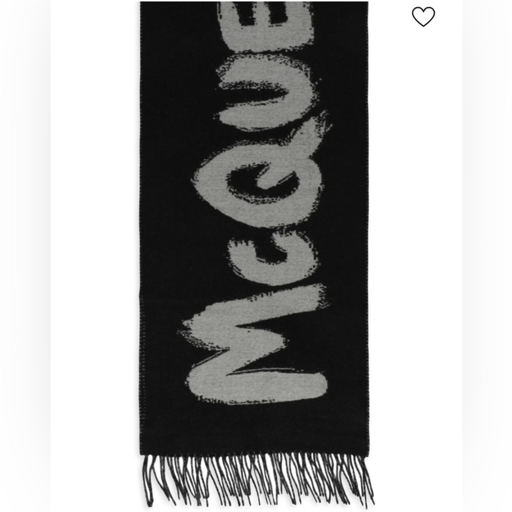 NWT Alexander McQueen Black and grey logo wool scarf - Picture 3 of 6